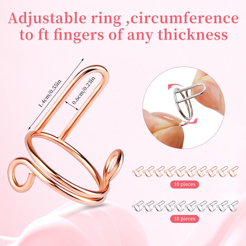 Heemeei 20pcs Size Adjustable Wudu Rings with 120pcs Adhesive Nail Tabs, Reusable Detachable Rings for Halal Nail, Muslim Wearing Manicure (Rose Gold, Silver) - Image 3
